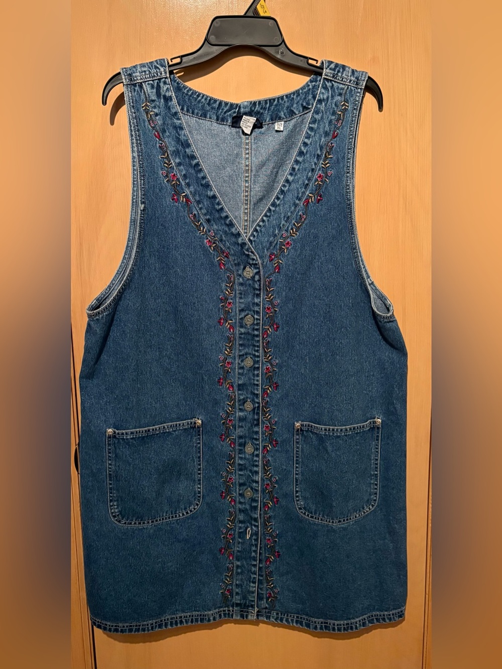Eric Charles floral embroidered denim jumper dress 1990’s Cottagecore Women’s XL